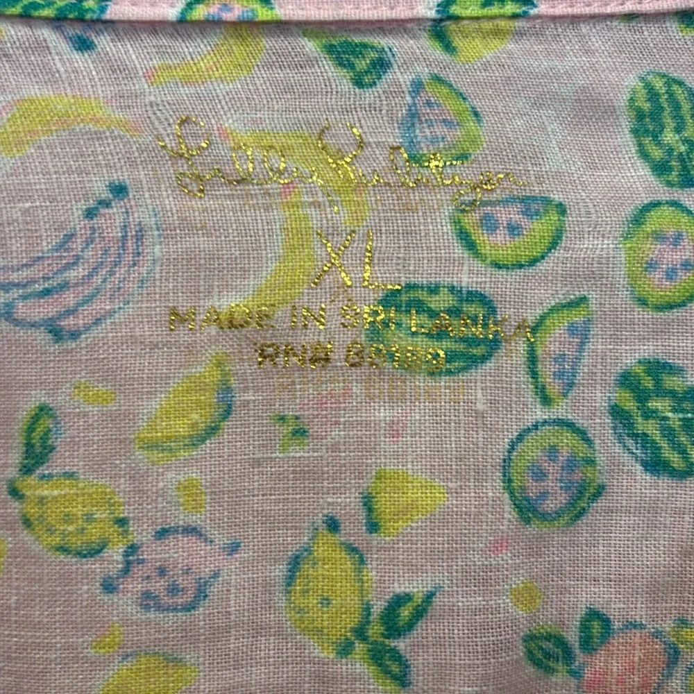 🍌 {XL} LILLY PULITZER Sea View Urchin Pink Lil Juicy Fruit 100% Linen Shirt - Picture 10 of 11